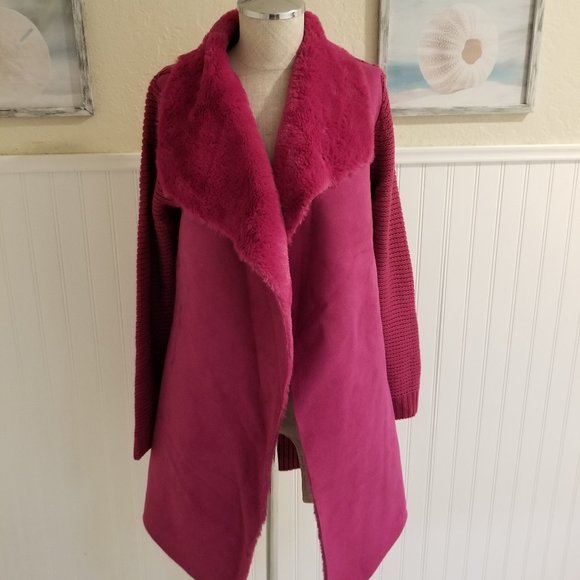 12th Jackets & Blazers - Majenta Faux Fur Knit Cardigan/Jacket Small